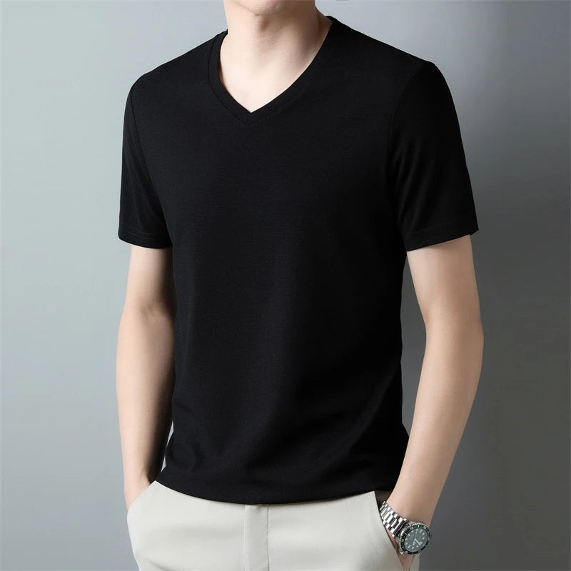 Fine-Knit V-Neck Tee