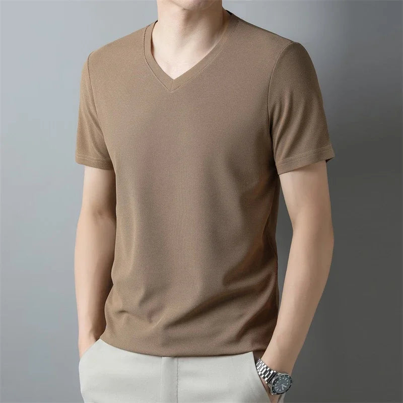 Fine-Knit V-Neck Tee