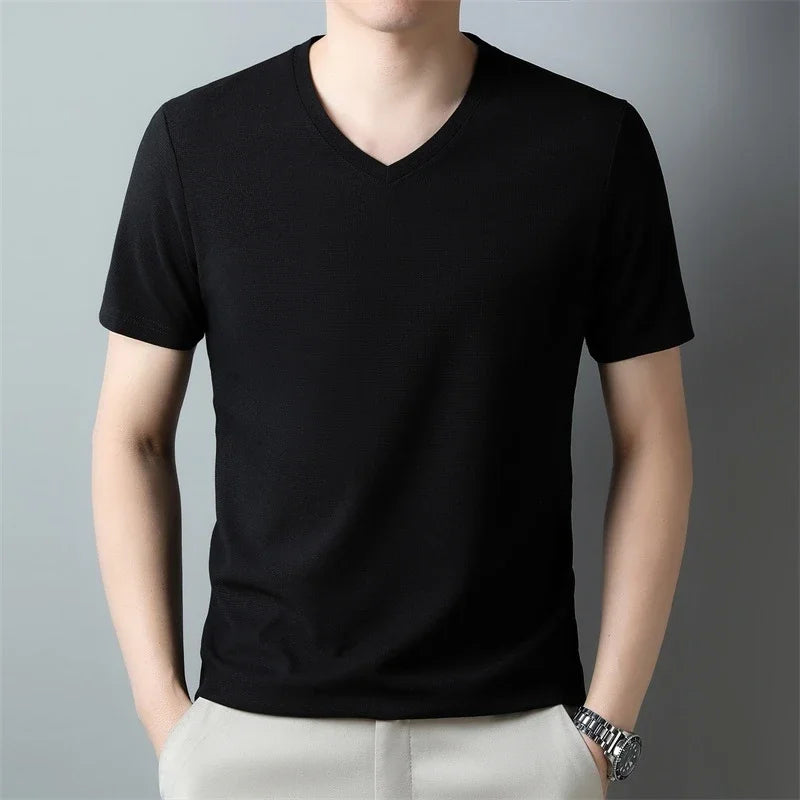Fine-Knit V-Neck Tee