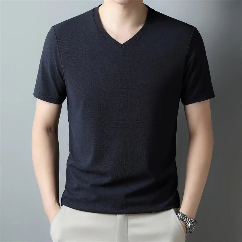 Fine-Knit V-Neck Tee