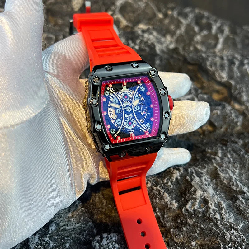 Ridley Watch in Onyx Red held in the hand