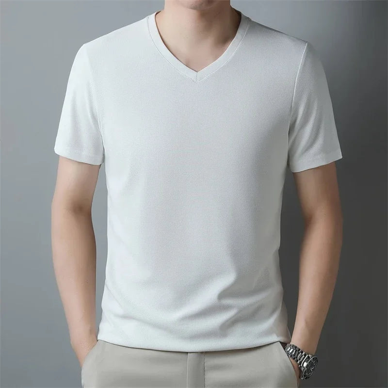 Fine-Knit V-Neck Tee