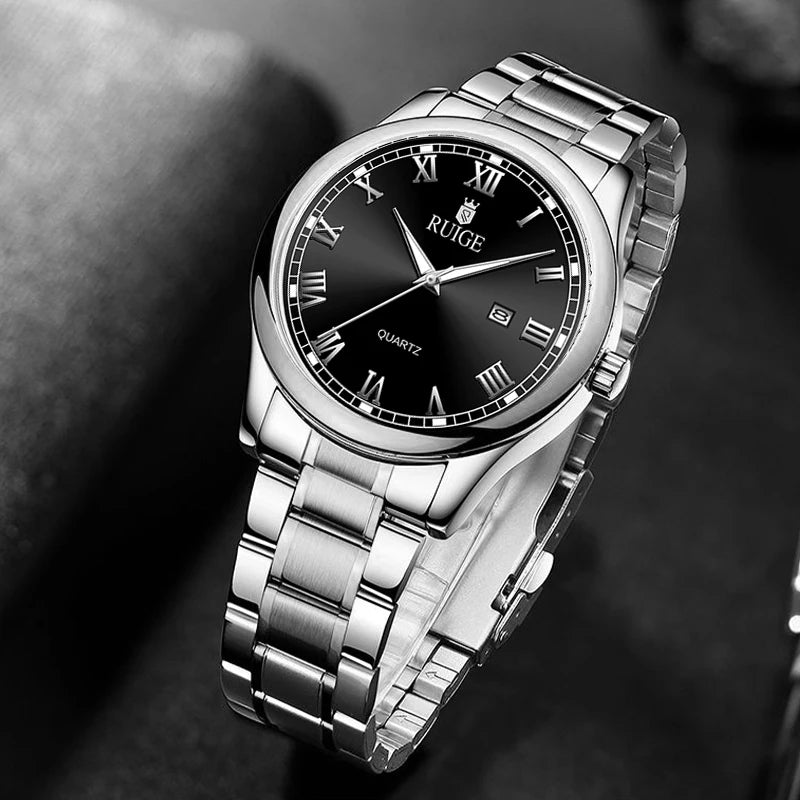 Halvern Watch in Steel Black, Roman numeral dial