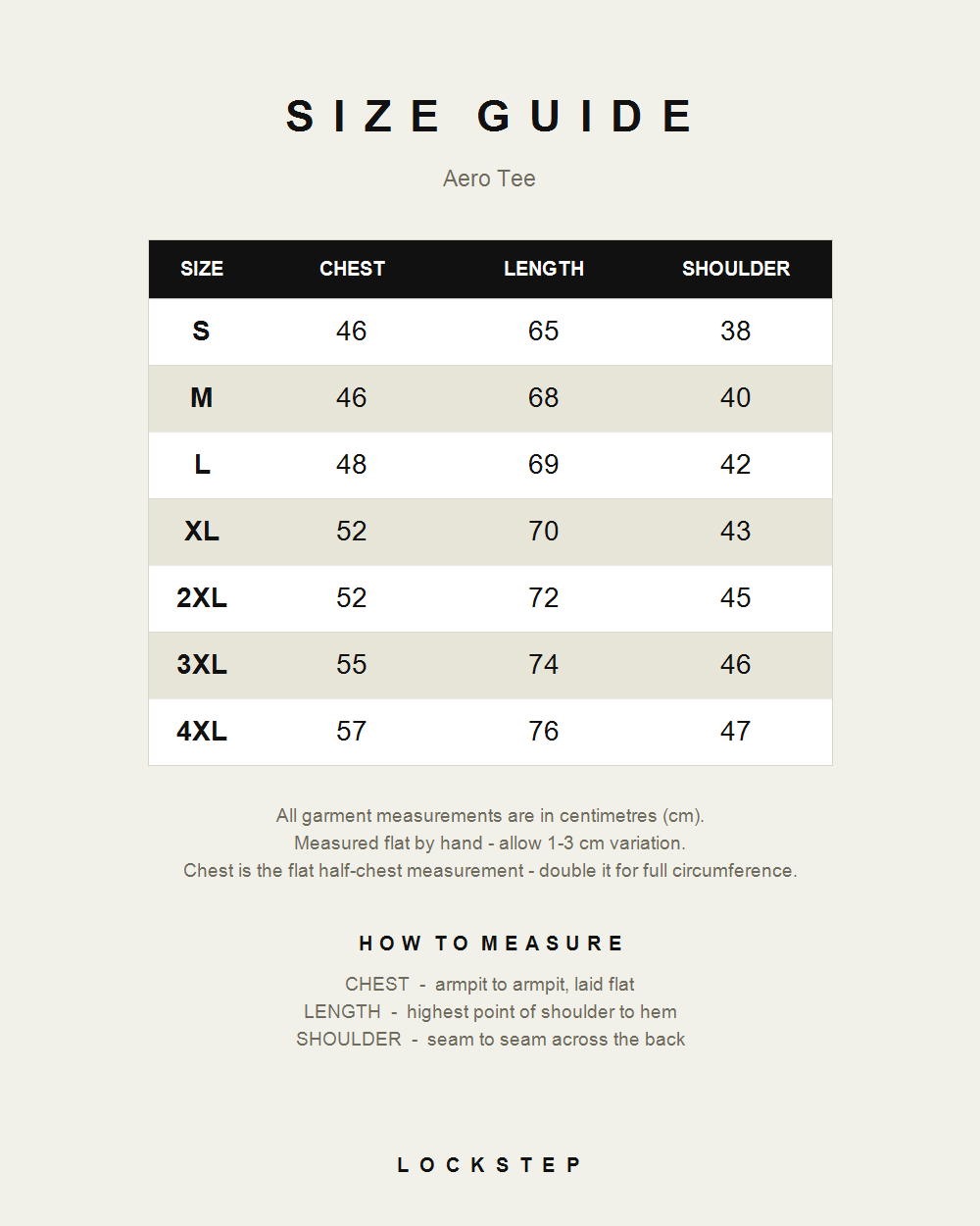 Aero Tee size guide
