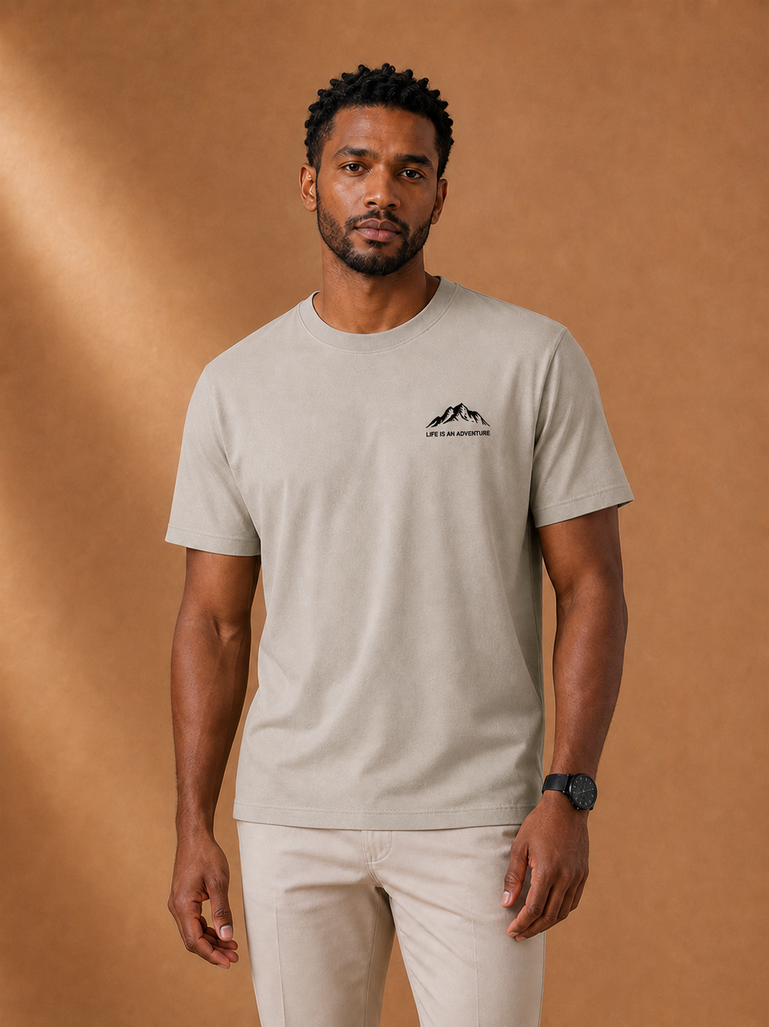 Aspen Mountain Tee worn by a model, LOCKSTEP catalogue photograph