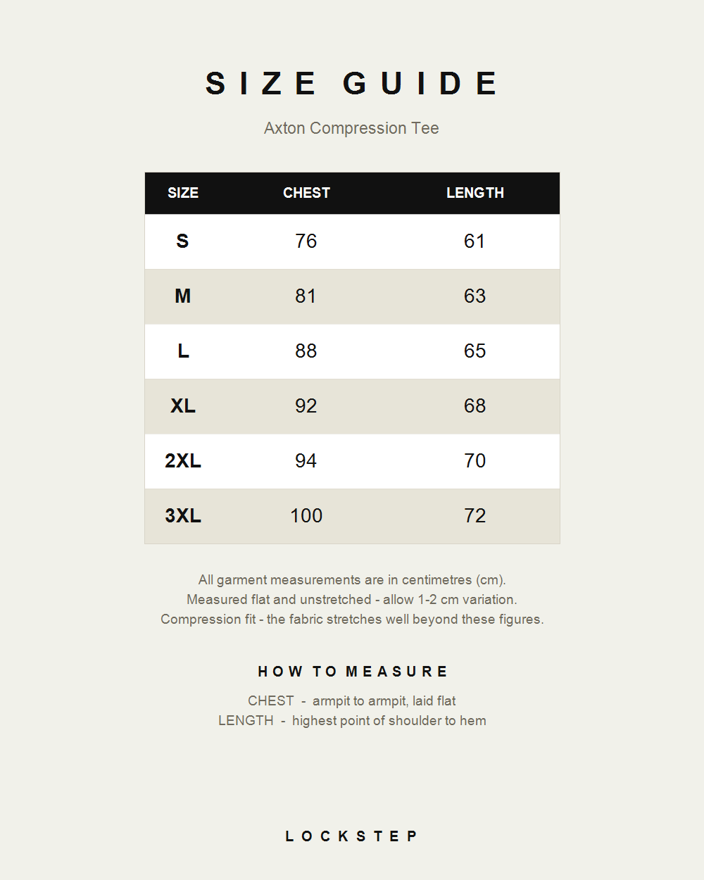 Axton Compression Tee size guide
