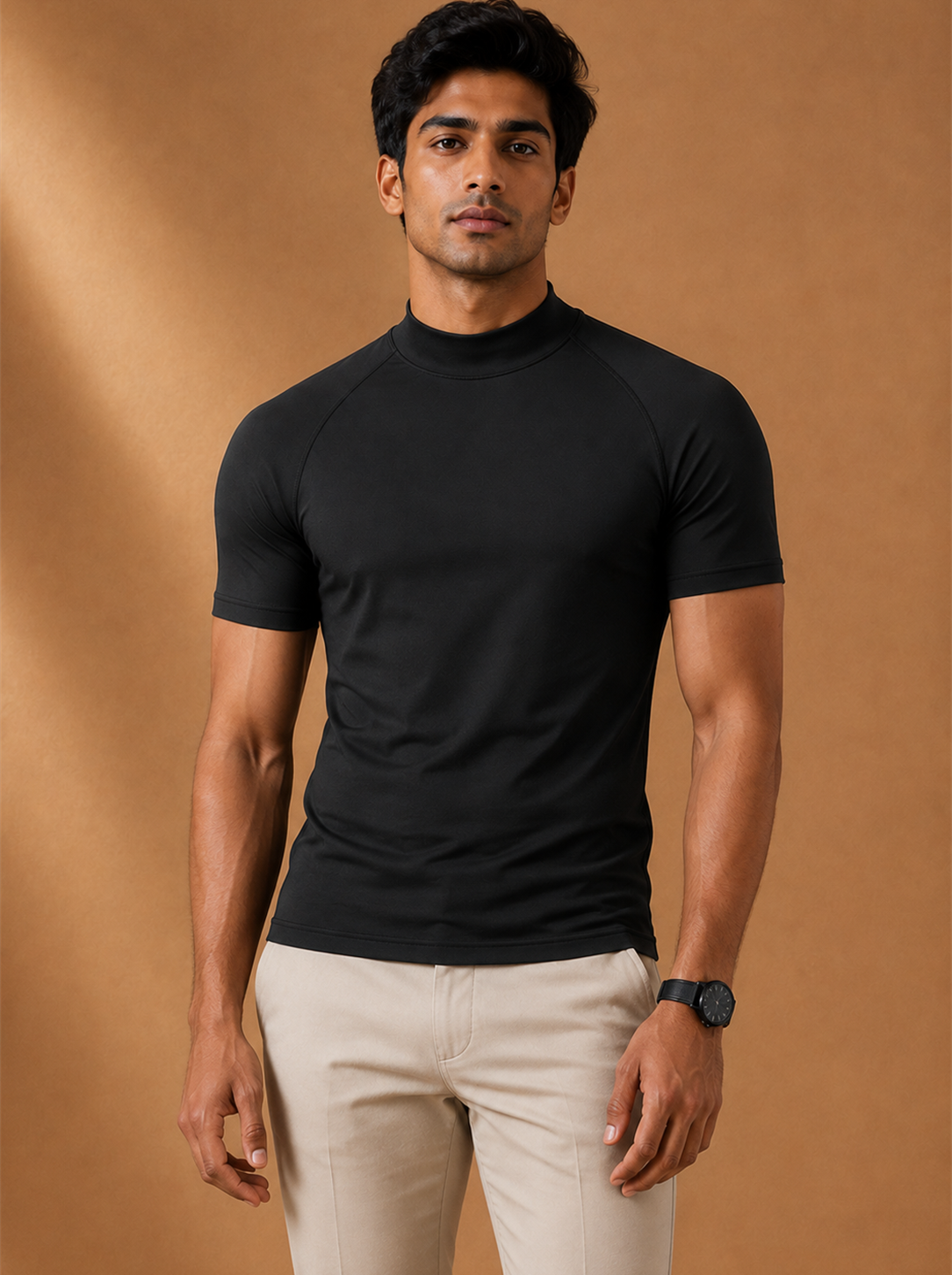 Axton Compression Tee in black worn by a model, LOCKSTEP catalogue photograph