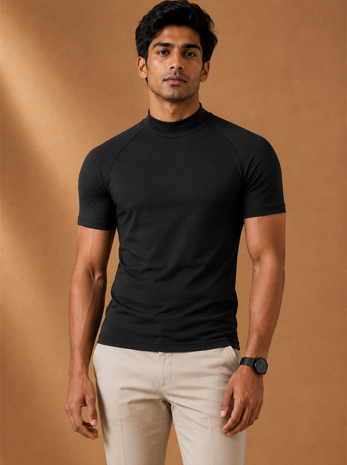 Axton Compression Tee in black worn by a model, LOCKSTEP catalogue photograph