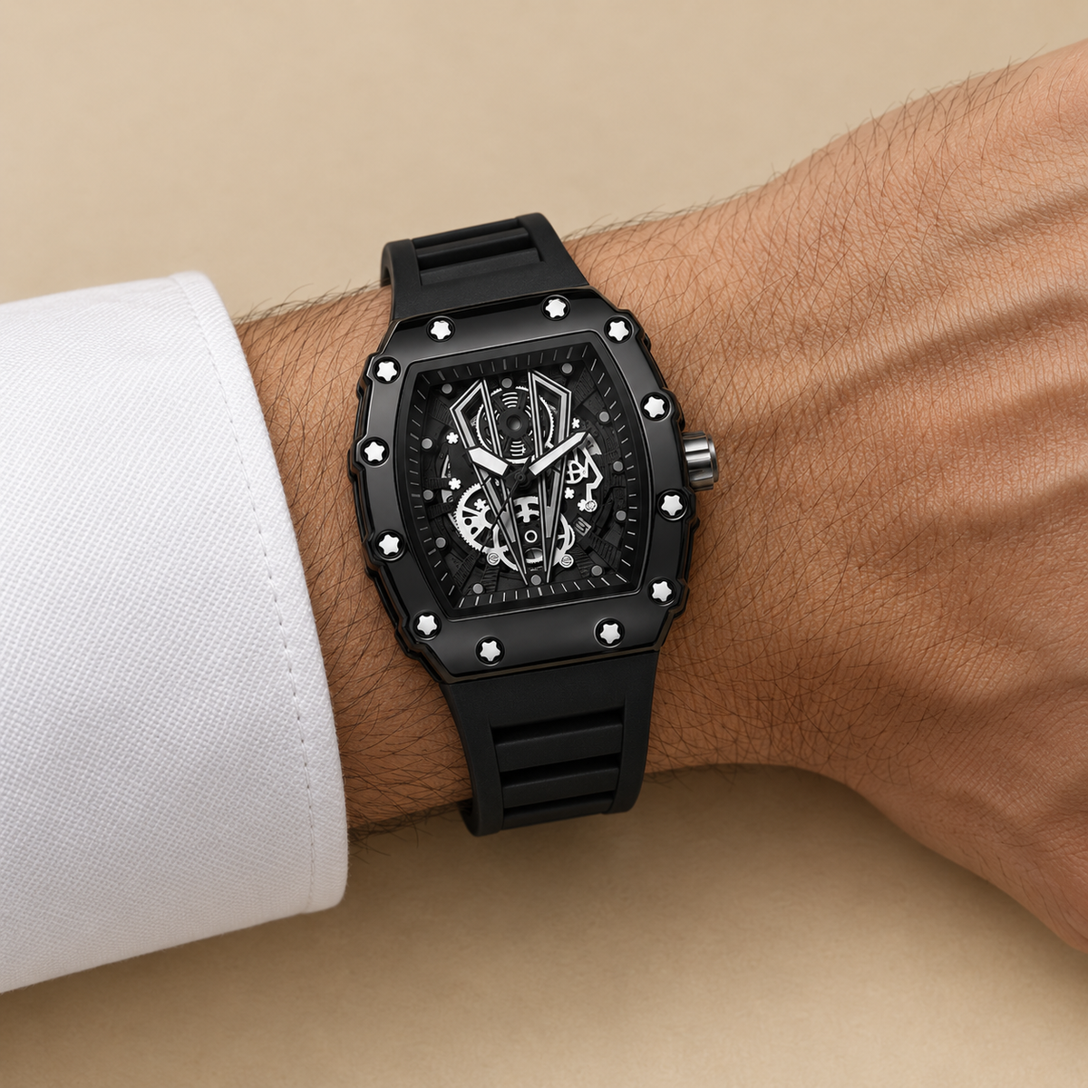 Drayton Watch worn on the wrist with a white shirt cuff