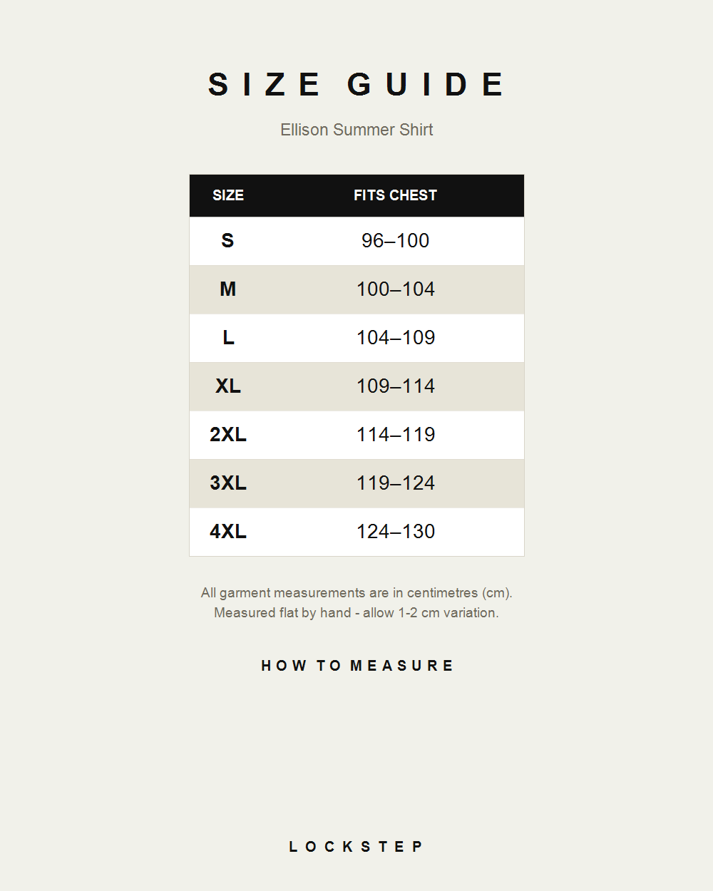 Ellison Summer Shirt size guide - measurements in cm