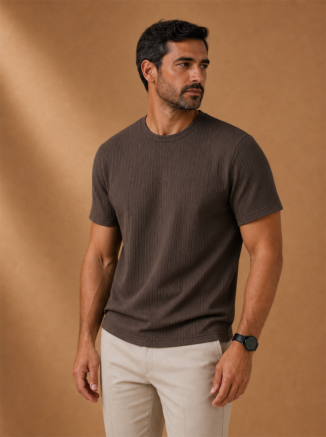 Bowen Draped Tee worn by a model, LOCKSTEP catalogue photograph