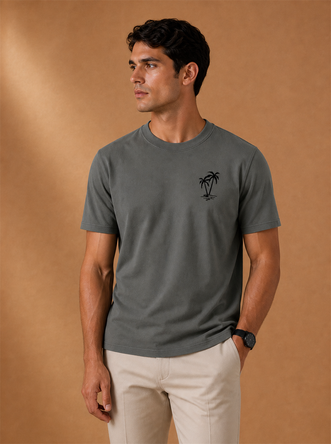 Palmer Coconut Tee worn by a model, LOCKSTEP catalogue photograph