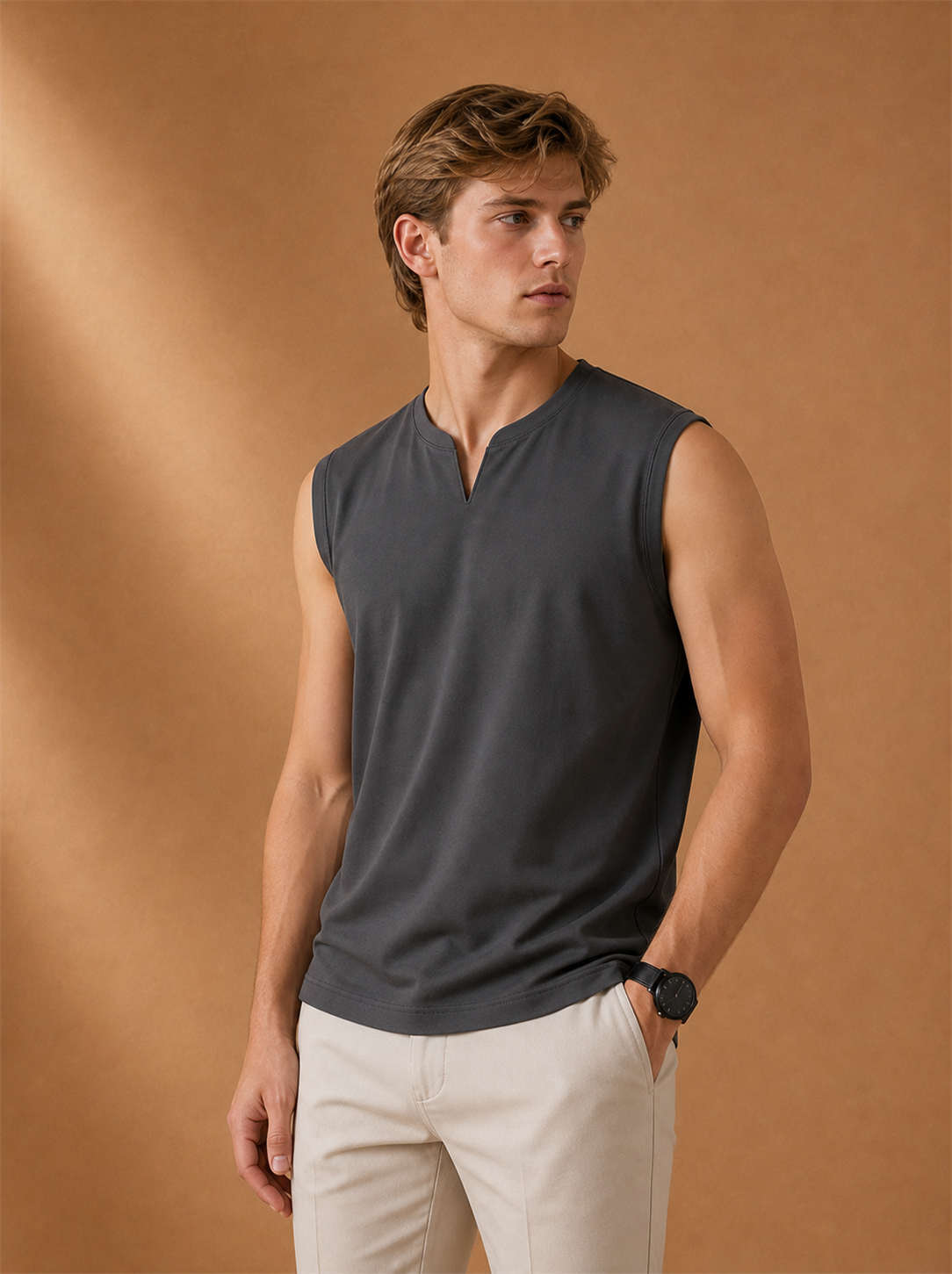 Reeve Performance Tank worn by a model, LOCKSTEP catalogue photograph