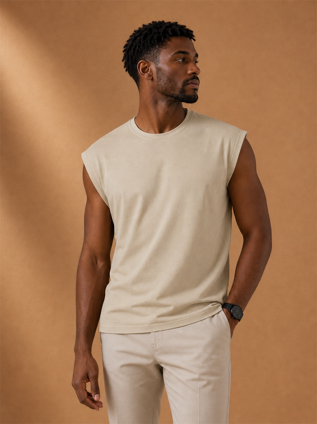 Tarn Relaxed Vest worn by a model, LOCKSTEP catalogue photograph