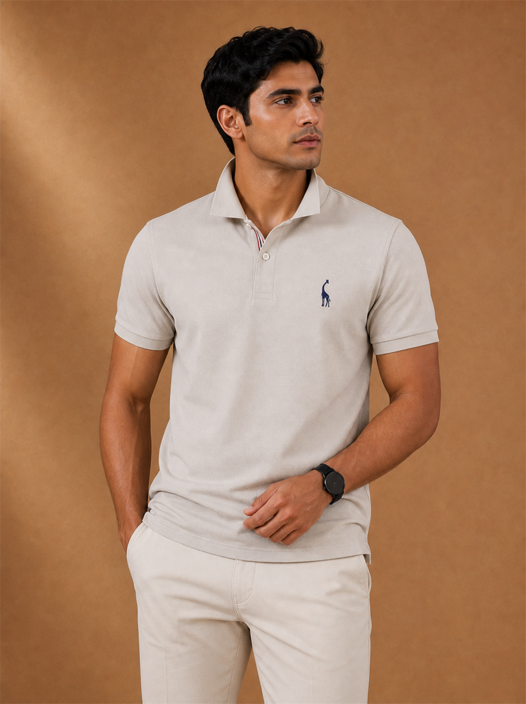 Rylan Cotton Polo worn by a model, LOCKSTEP catalogue photograph