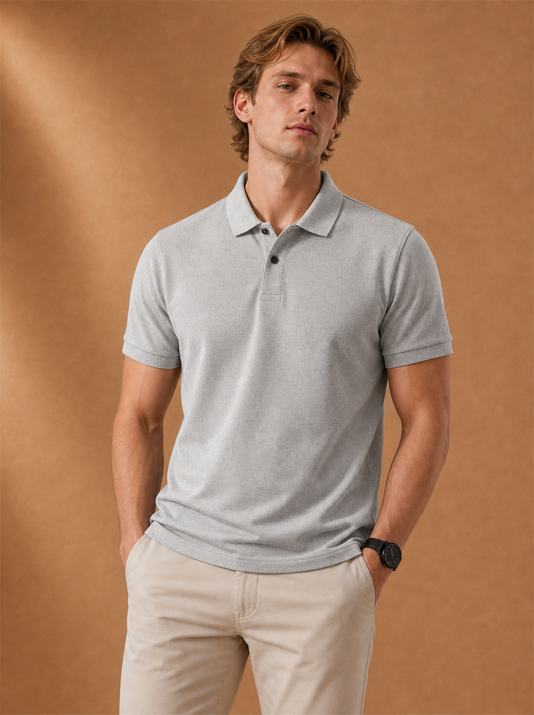 Brandt Cotton Polo worn by a model, LOCKSTEP catalogue photograph