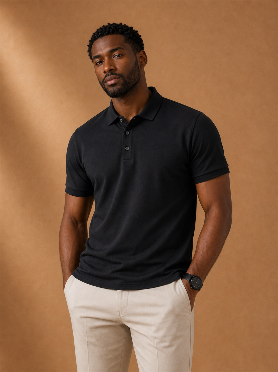 Davin Polo worn by a model, LOCKSTEP catalogue photograph