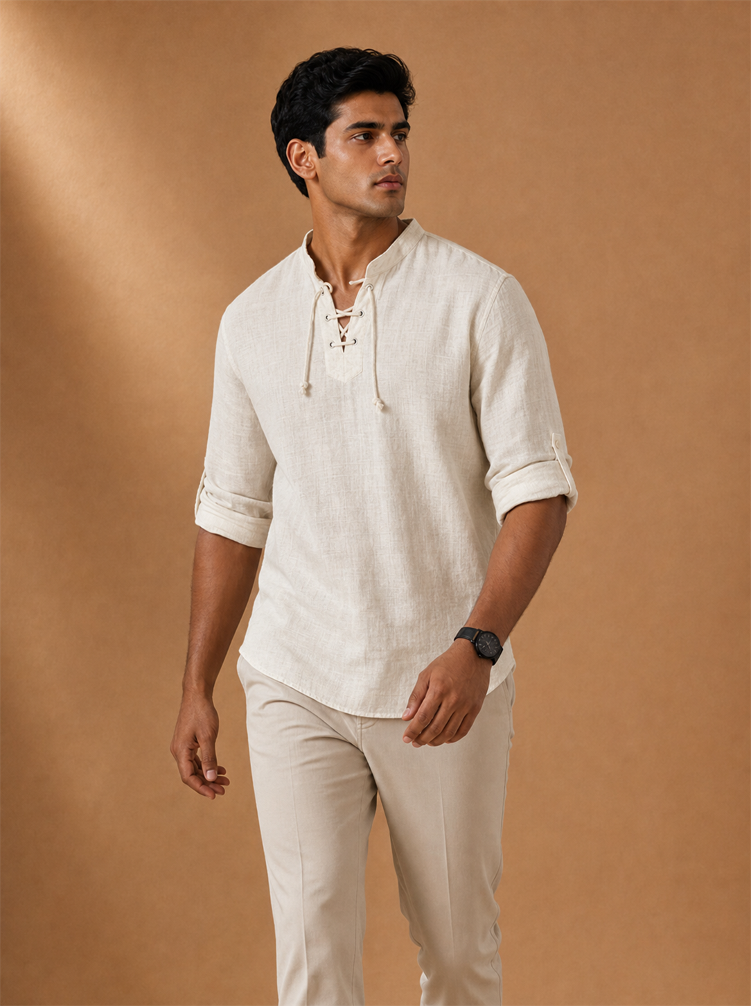 Vercore Linen Shirt worn by a model, LOCKSTEP catalogue photograph