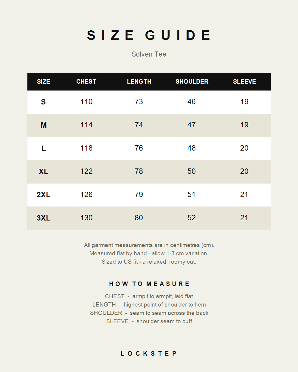Solven Tee size guide