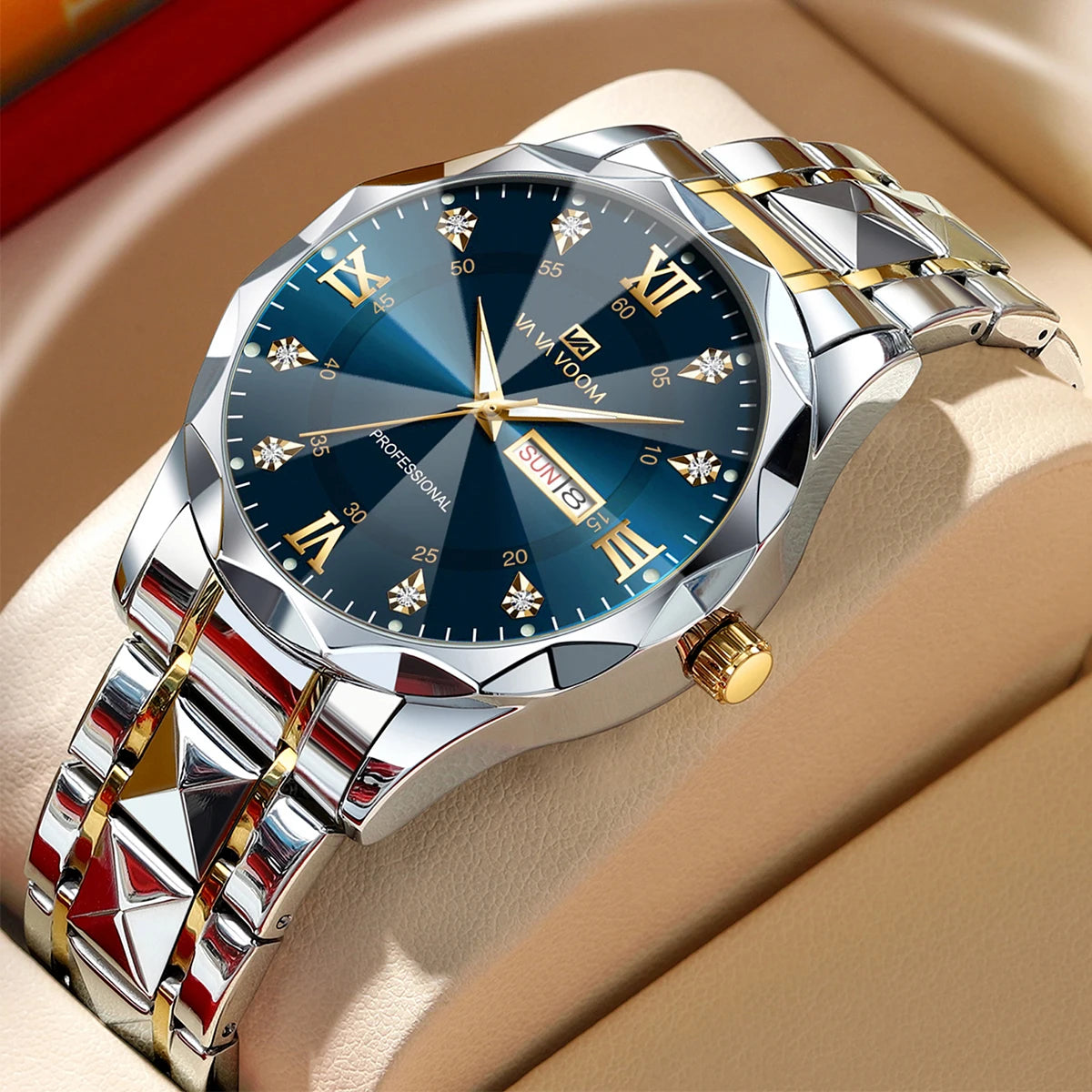 Thorne Watch, faceted case and two-tone bracelet