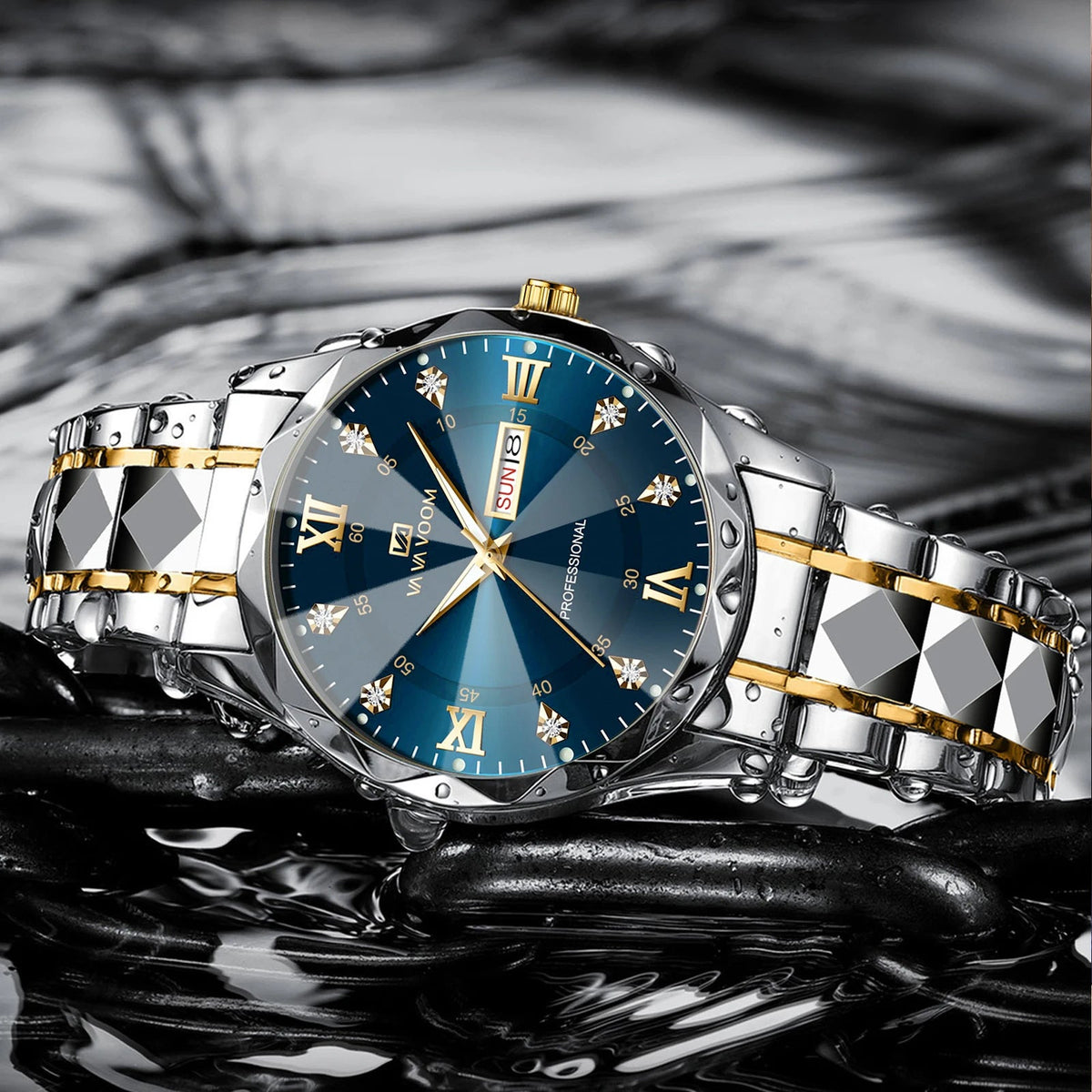 Thorne Watch, blue faceted dial in low light