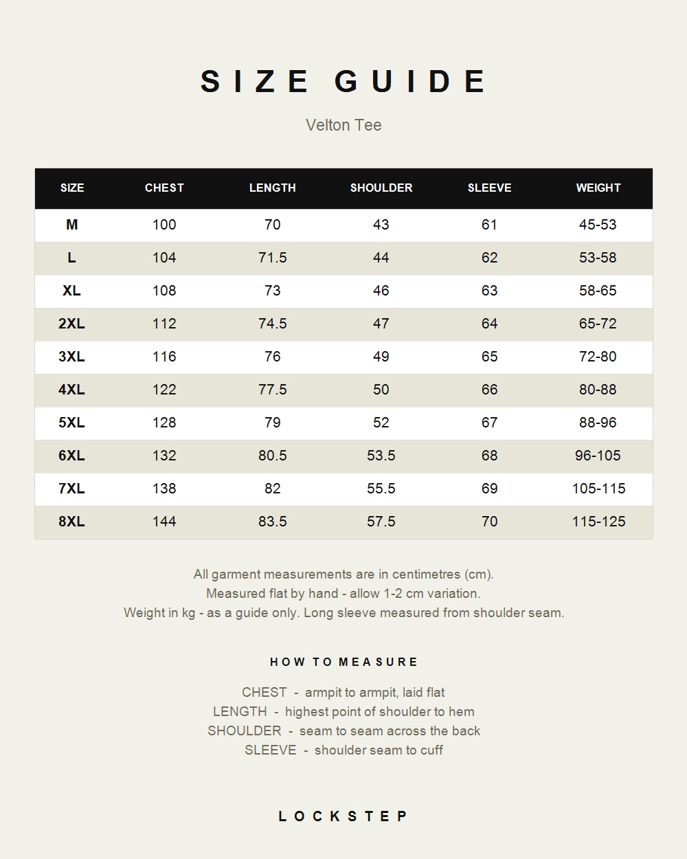 Velton Tee size guide