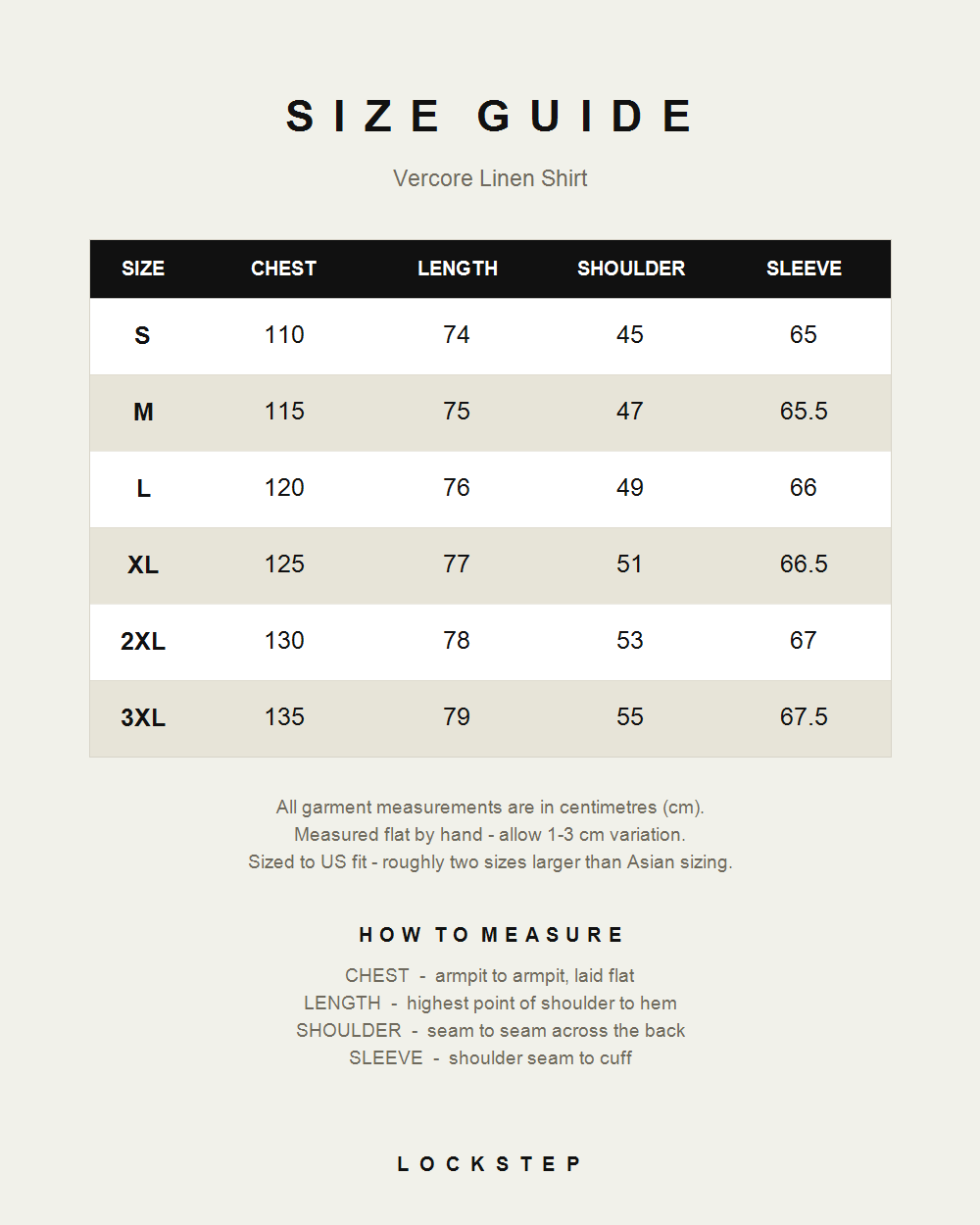 Vercore Linen Shirt size guide